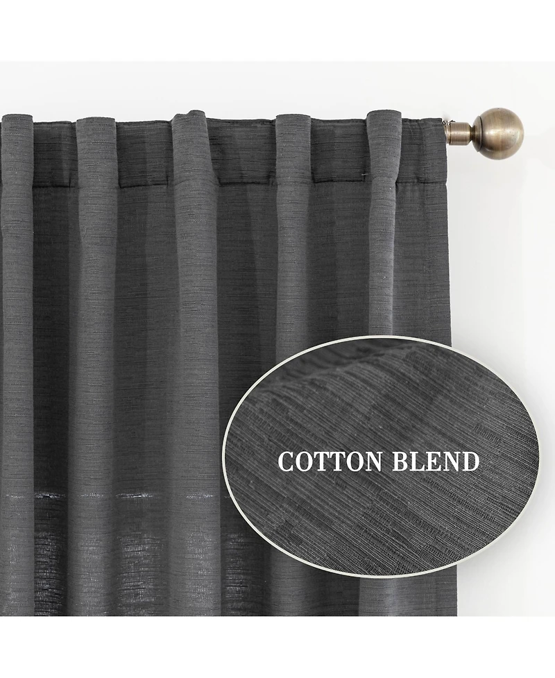 Awesome Home Cotton Blend Light Filtering Back Tab Curtains (2 Panels), 52"x108"