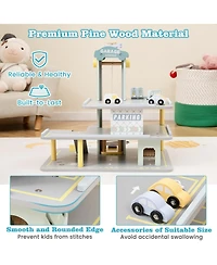 Mecale Parking Garage Playset with 4 Cars and Helicopter