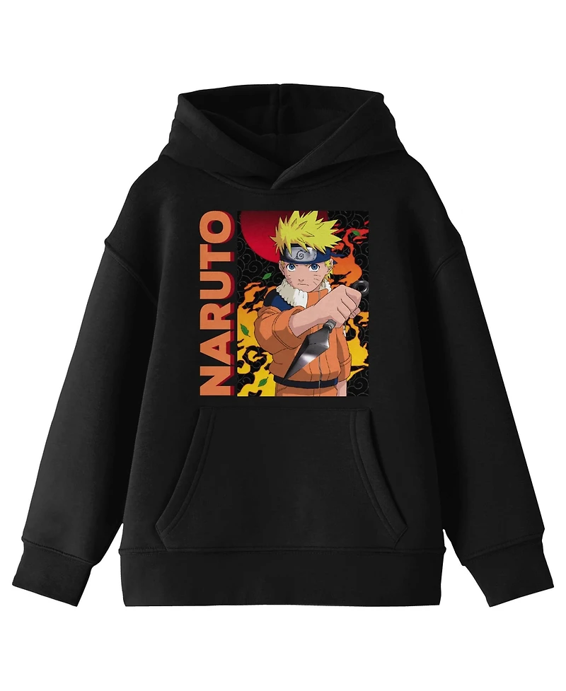 Naruto Boys Main Character On Elemental Background Long Sleeve Youth Black Hooded Sweatshirt-xxl