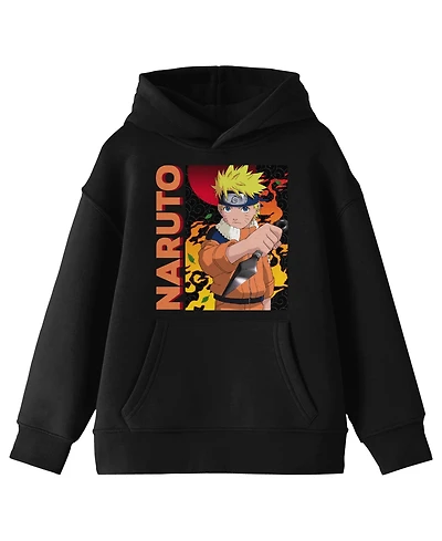 Naruto Boys Main Character On Elemental Background Long Sleeve Youth Black Hooded Sweatshirt-xxl