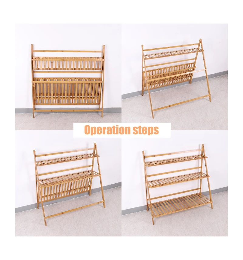 Unho Introducing the Premium 3-Tier Bamboo Plant Stand,Durable, Space-Saving & Easy Assembly,Hanging Rack for Patio/Garden