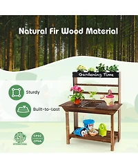 Wooden Potting Bench Table Outdoor Mud Kitchen with Solid Fir Wood Frame