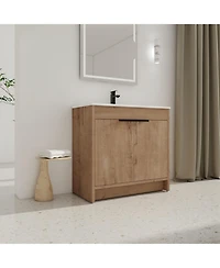 Casainc 36 Inch Freestanding Vanity with White Ceramic Sink and Soft-Close Cabinet Doors