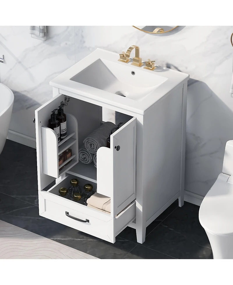 Casainc 24" Bathroom Vanity with Sink, Cabinet with One Drawer and Doors, Solid Wood and Mdf
