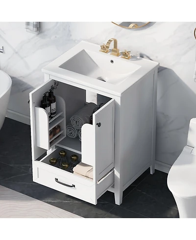 Casainc 24" Bathroom Vanity with Sink, Cabinet with One Drawer and Doors, Solid Wood and Mdf