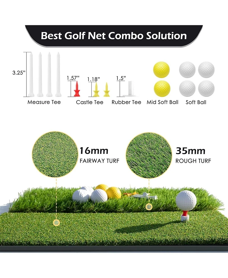 Bearwill 10x7ft Heavy Duty Golf Practice Net - Includes Mat, Target Cloth, 8 Tees, 6 Balls & Carry Bag, for Backyard, Indoor & Outdoor Training
