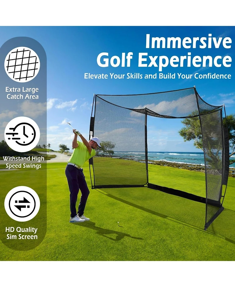 Bearwill 11FT x 8FT Golf Net with Simulator Impact Screen - Hd Blank Screen & Target Cloth for Driving, Swing Practice - Home, Garage, Backyard