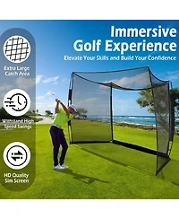 Bearwill 11FT x 8FT Golf Net with Simulator Impact Screen - Hd Blank Screen & Target Cloth for Driving, Swing Practice - Home, Garage, Backyard
