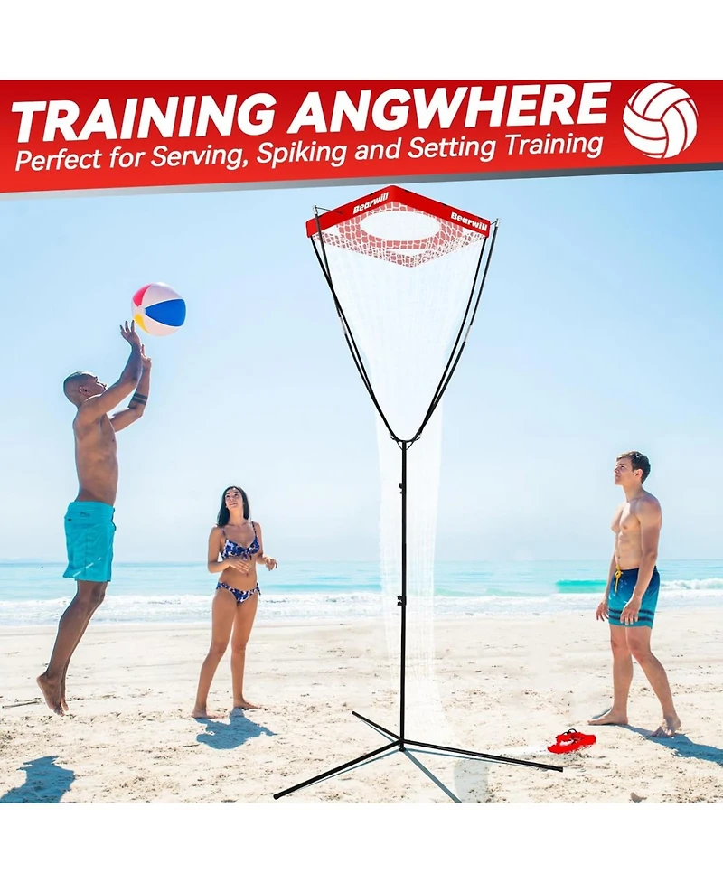 Bearwill Volleyball Setter Trainer Net - Adjustable Angle & Height (8-13FT), Training Equipment for Serving, Spiking, Setting - Indoor & Outdoor