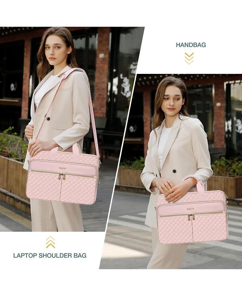 Mosiso Pink Square Quilted Laptop Messenger Bag - 15-16 Inch Briefcase for Office & Travel | 3-Pocket Computer Bag with Adjustable Strap