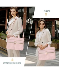 Mosiso Pink Square Quilted Laptop Messenger Bag - 15-16 Inch Briefcase for Office & Travel | 3-Pocket Computer Bag with Adjustable Strap