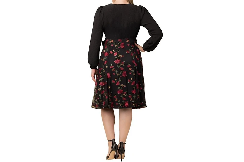 Kiyonna Plus Chelsea Embroidered Midi Cocktail Dress