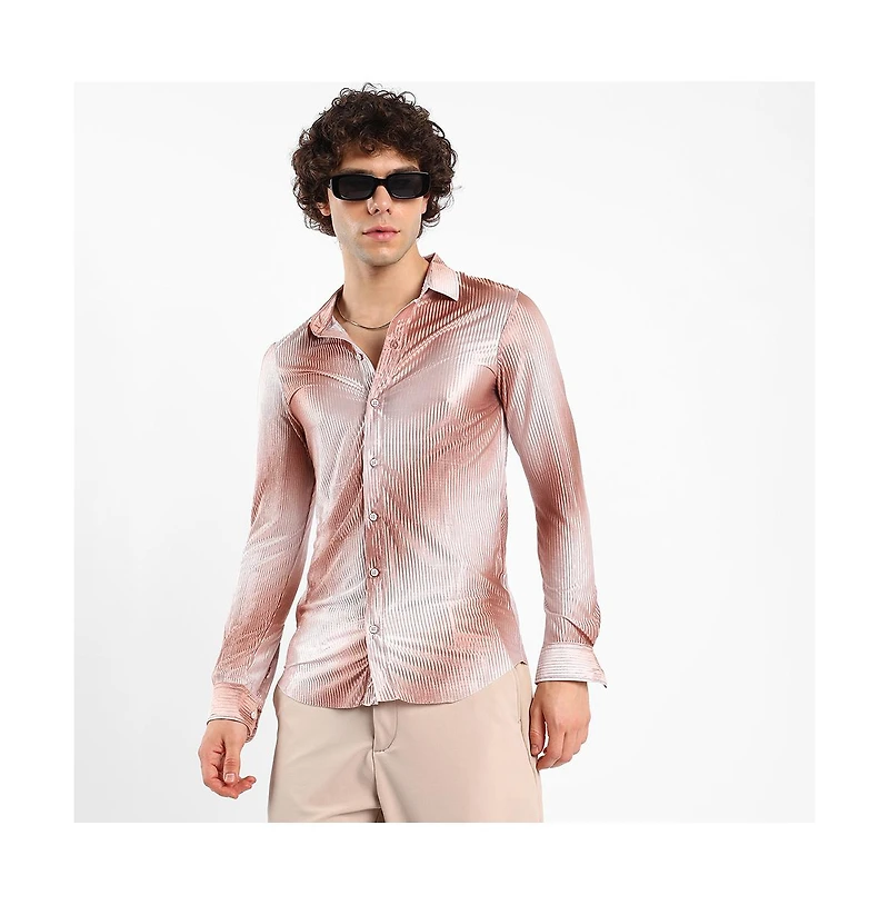 Campus Sutra Men's Ombre-Pleated Shirt