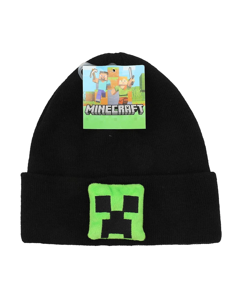Minecraft Plush Creeper Patch Youth Black Cuff Beanie