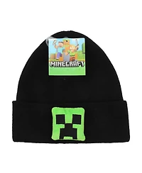 Minecraft Plush Creeper Patch Youth Black Cuff Beanie