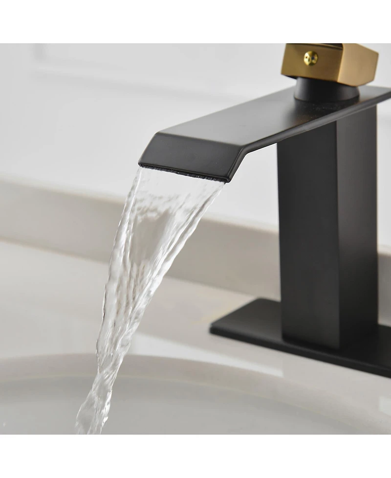 Waterfall Single Hole Single-Handle Low-Arc Bathroom Faucet With Supply Line Brushed Gold