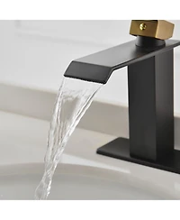 Waterfall Single Hole Single-Handle Low-Arc Bathroom Faucet With Supply Line Brushed Gold