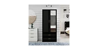 Freestanding Wardrobe Cabinet with Mirror, Clothes Rod, and Storage Drawer Space