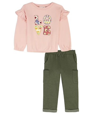 Kids Headquarters Toddler and Little Girls 2-Piece Crew Neck Top Pants Set