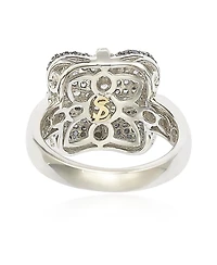 Suzy Levian New York Sterling Silver Sapphire & Created White Wrapped Cushion Ring