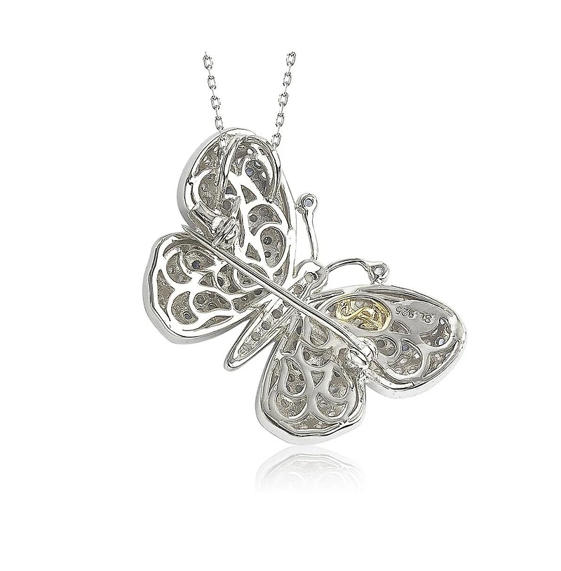 Suzy Levian New York Sterling Silver Sapphire & Created White Sapphire Butterfly Pendant Brooch