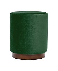 Nordlys - Green Velvet Pouf with Wooden Base Vintage Style Upholstery Living Room