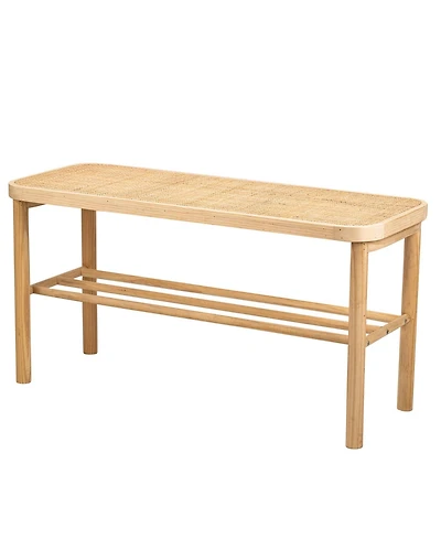 Nordlys - Rattan and Solid Wood Storage Bench Exotic Boho Entry