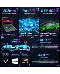 Msi Thin Rtx 4060 Ai Gaming Laptop, 15.6" Fhd 144Hz, Intel i5-13420H, Nvidia GeForce Rtx 4060, Backlit Keyboard, Wi-Fi 6