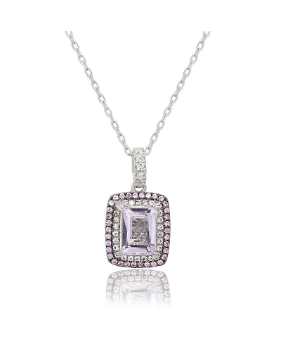 Suzy Levian Sterling Silver Emerald Cut Topaz And Sapphire Double Halo Pendant