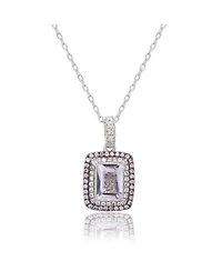 Suzy Levian Sterling Silver Emerald Cut Topaz And Sapphire Double Halo Pendant