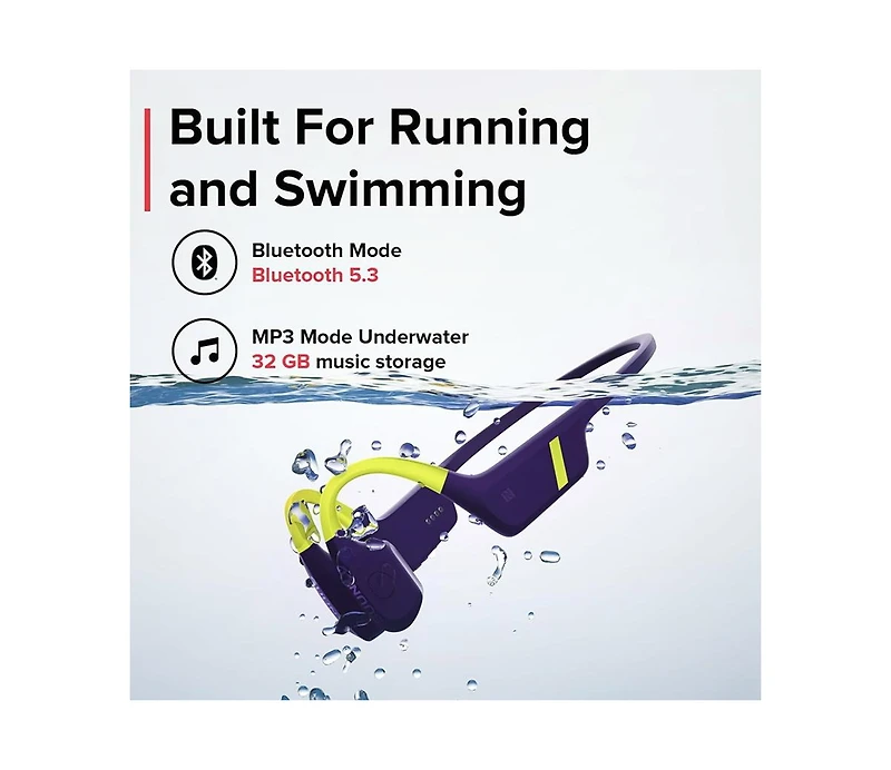 Suunto Aqua Waterproof Open-Ear Swimming Bone Conduction Bluetooth Headphones with Built in MP3 Player - Blue