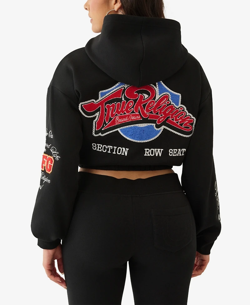 True Religion Women's Crystal Patched Zip Hoodie