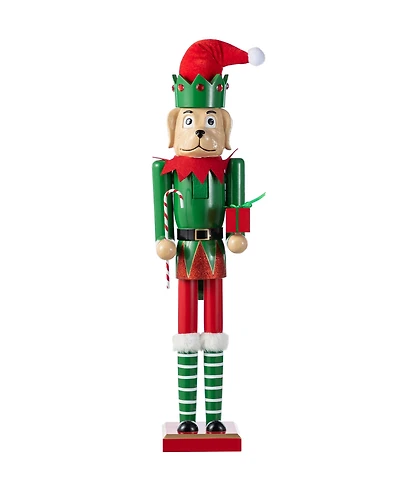 Glitzhome 23.5" Wooden Christmas Elf Dog Nutcracker