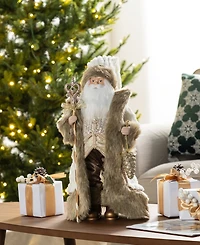 Glitzhome 18" Faux Fur Christmas Woodland Santa Figurine