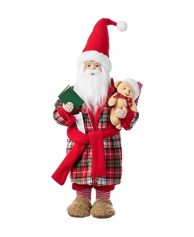 Glitzhome 18" Faux Fur Christmas Bathrobe Santa Figurine