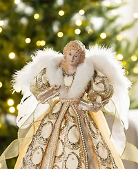 Glitzhome 18.5" Faux Fur Christmas Angel Tree Topper
