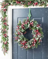 Glitzhome 24" Christmas Pomegranate Berry and Holy Leaf Wreath