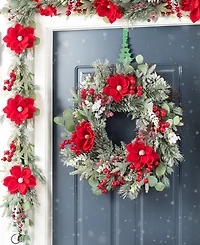 Glitzhome 24" Christmas Mangnolia Berry Wreath