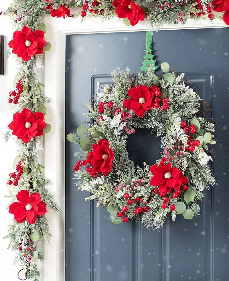 Glitzhome 6" Christmas Mangnolia Berry Garland