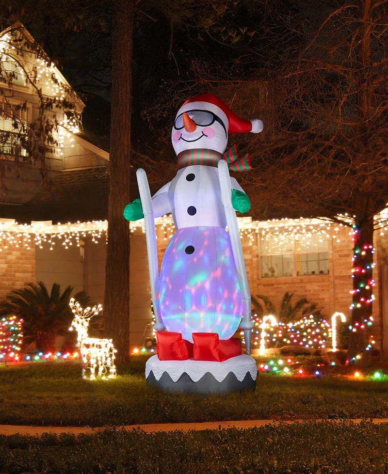 Glitzhome 20" Giant Disco Lighted Inflatable Skiing Snowman