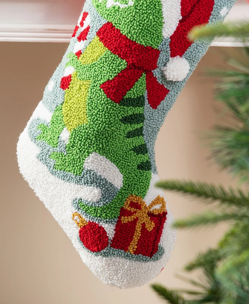 Glitzhome 21" Hooked Dinosaur Christmas Stocking