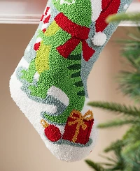 Glitzhome 21" Hooked Dinosaur Christmas Stocking