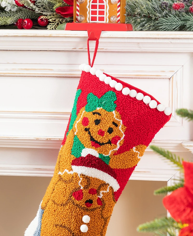 Glitzhome 21" Hooked Gingerbread Man Christmas Stocking