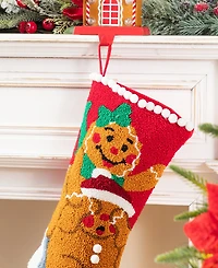 Glitzhome 21" Hooked Gingerbread Man Christmas Stocking