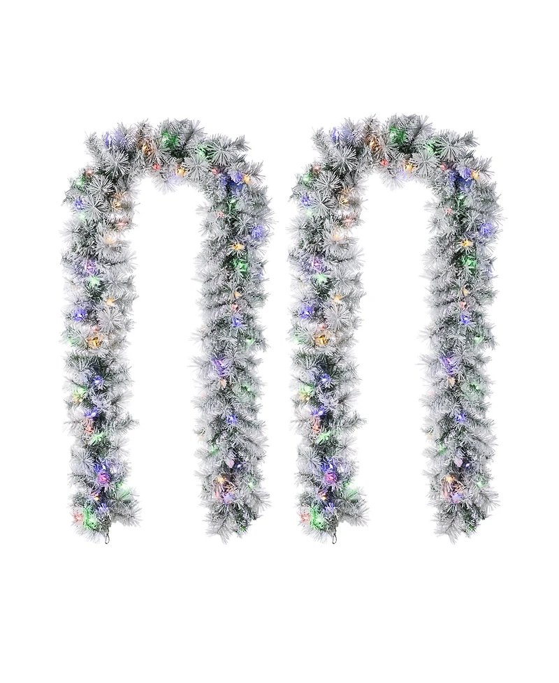 Glitzhome Pre-Lit Snow Flocked Greenery Pine Christmas Garlands