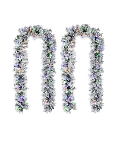 Glitzhome Pre-Lit Snow Flocked Greenery Pine Christmas Garlands
