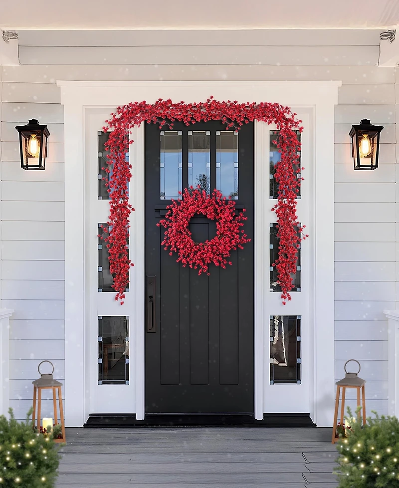 Glitzhome Christmas Red Berries Garlands, Set of 2