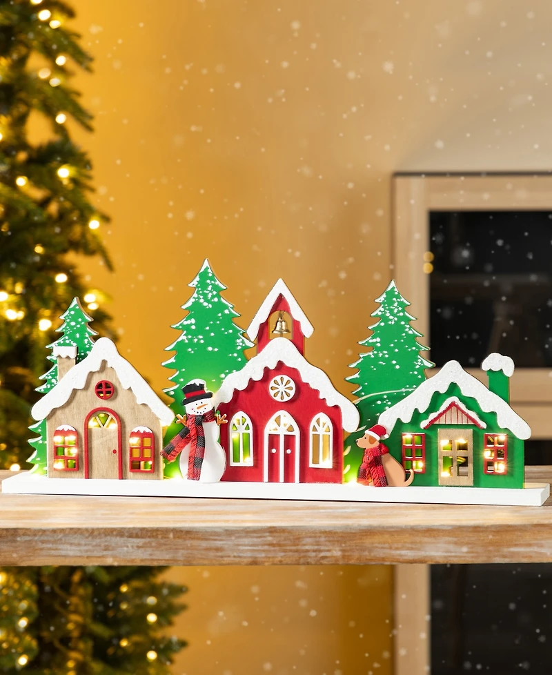 Glitzhome 20" Lighted Wooden Christmas Villages
