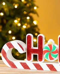 Glitzhome 19" Christmas Wooden Epoxy Hohoho Candy Cane Table Decor