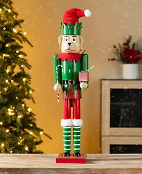 Glitzhome Wooden Christmas Green Brush Tree, Gingerbread Man and Elf Dog Nutcracker, Set of 3